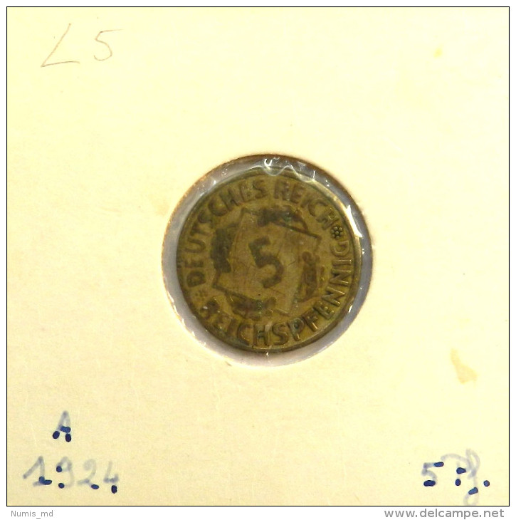 5 Reichspfennig 1924 A *S-SS* (J316) - 5 Rentenpfennig & 5 Reichspfennig