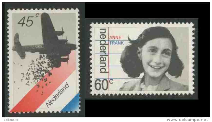 Nederland Netherlands Pays Bas 1980 Mi 1158 /9 YT 1129 /0 SG 1334 /5 ** 35th Ann. Liberation - Dropping Foods Anne Frank - WW2 (II Guerra Mundial)