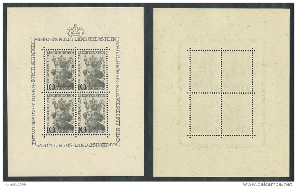 1946 LIECHTENSTEIN FOGLIETTO S. LUCIO MNH ** - F2 - Blocks & Sheetlets & Panes