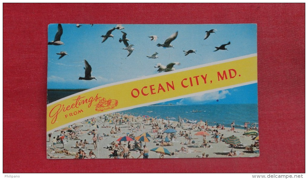 Maryland> Ocean City  Beach Scene   Stamp Peeled Off Back --ref 1908 - Ocean City