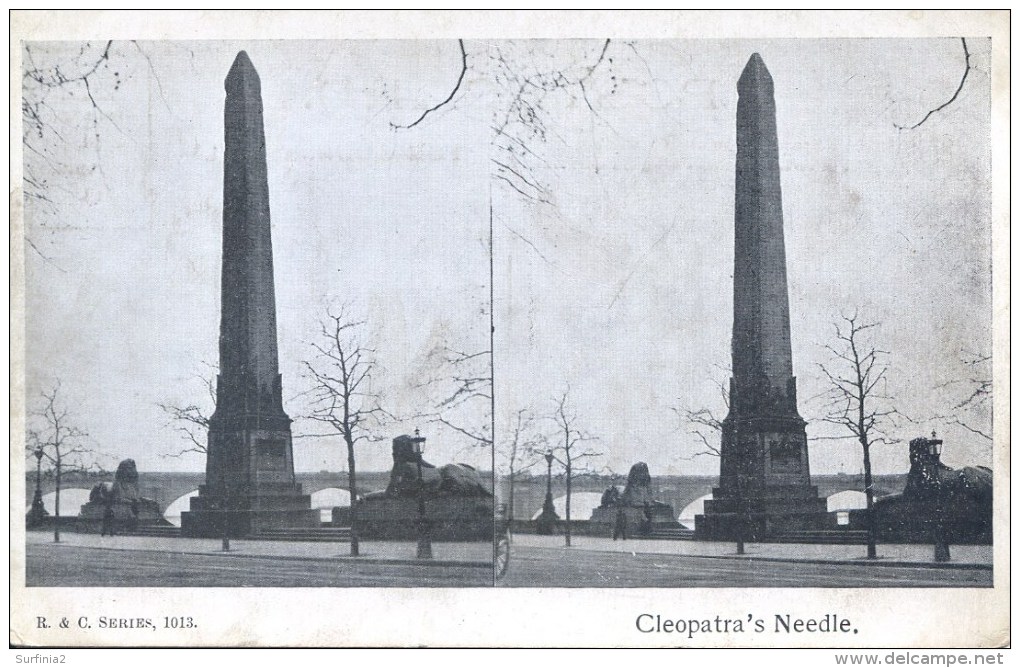 NOVELTY -  STEREO - CLEOPATRA'S NEEDLE, LONDON Nov55 - Stereoscope Cards