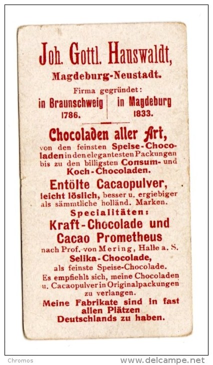 Petite Chromo Pour Chocolat Chocoladen - & Cacao Hauswaldt, Magdeburg. En Allemand, Allemagne, Hannover - Other & Unclassified