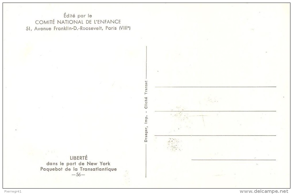 CPA-1958-PAQUEBOT-LIBERTE-a NEW YORK-a Coté De Le Statue De La Liberté-Carte Comite National De L Enfance- NeuveTBE - Steamers