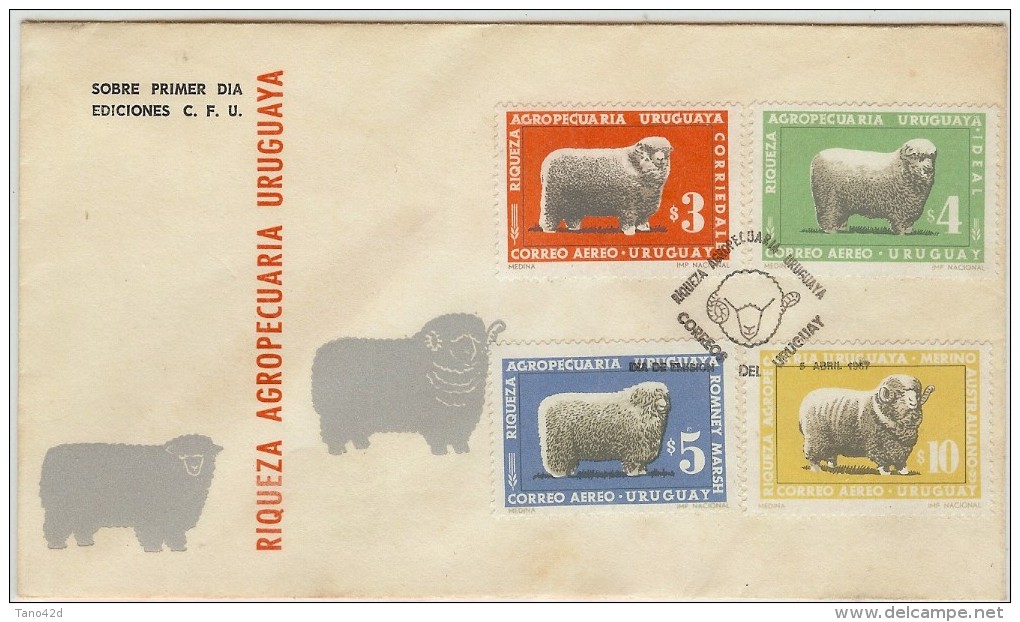 LBL33/B -URUGUAY FDC RIQUEZA AGROPECUARIA 5 AVRIL 1967 THÈME MOUTONS LAINE - Uruguay