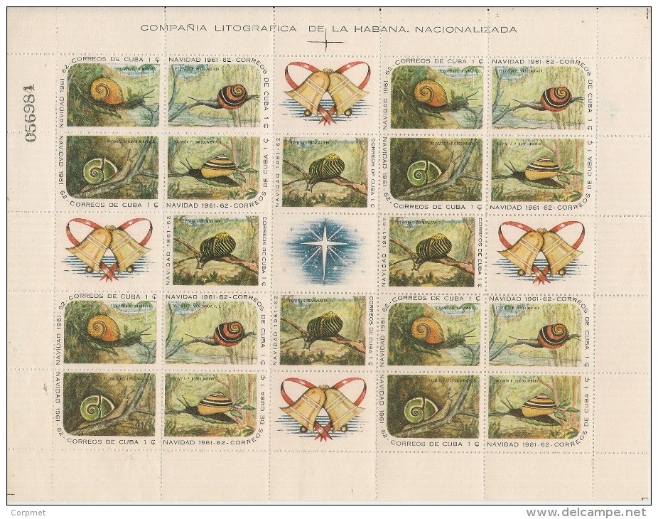 CUBA - 1961 - MOLLUSQUES - OISEAUX - PAPILLONS - Yv 568/582 Complete Sheet (4 Sets) Se-tenant Avec Vignette - ** MINT NH - Neufs