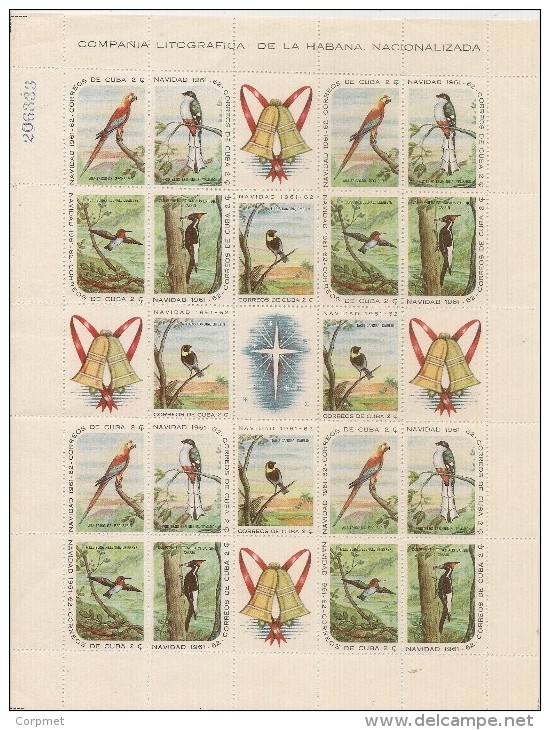 CUBA - 1961 - MOLLUSQUES - OISEAUX - PAPILLONS - Yv 568/582 Complete Sheet (4 Sets) Se-tenant Avec Vignette - ** MINT NH - Nuevos