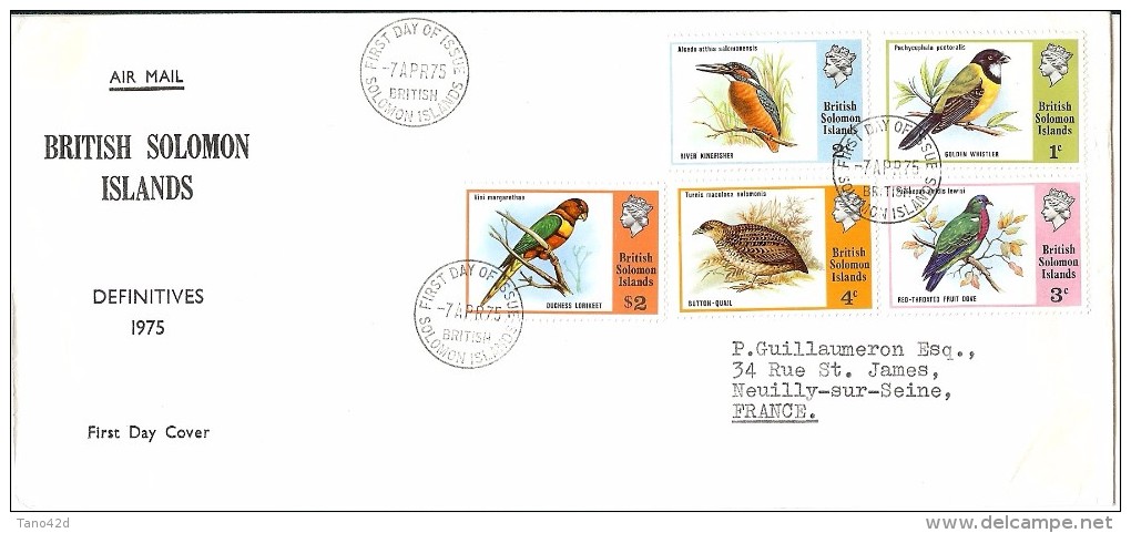 LBL33/B - SALOMON ISLANDS FDC THÈME OISEAUX 7/4/1975 - Iles Salomon (...-1978)