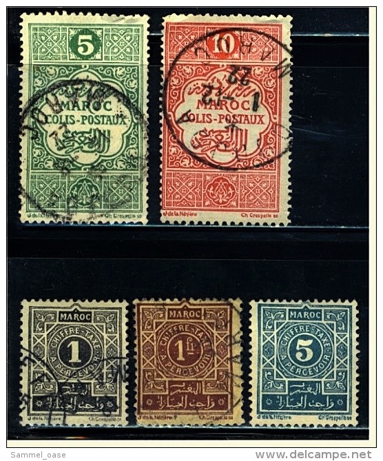 3 Portomarken + 2 Paketmarken Marokko - Gestempelt / 1 Ist Ungestempelt - Timbres-taxe