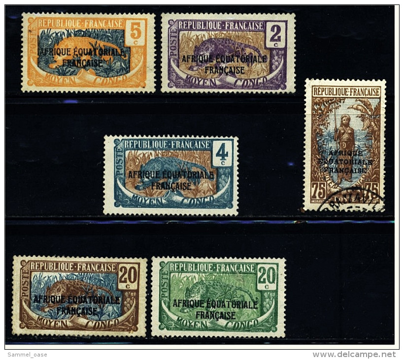 6 Briefmarken Francaise Congo  -  Aufdruck : Afrique Equatoriale Francaise  -  5 Ungestempelt / 1 Gestempelt - Ungebraucht