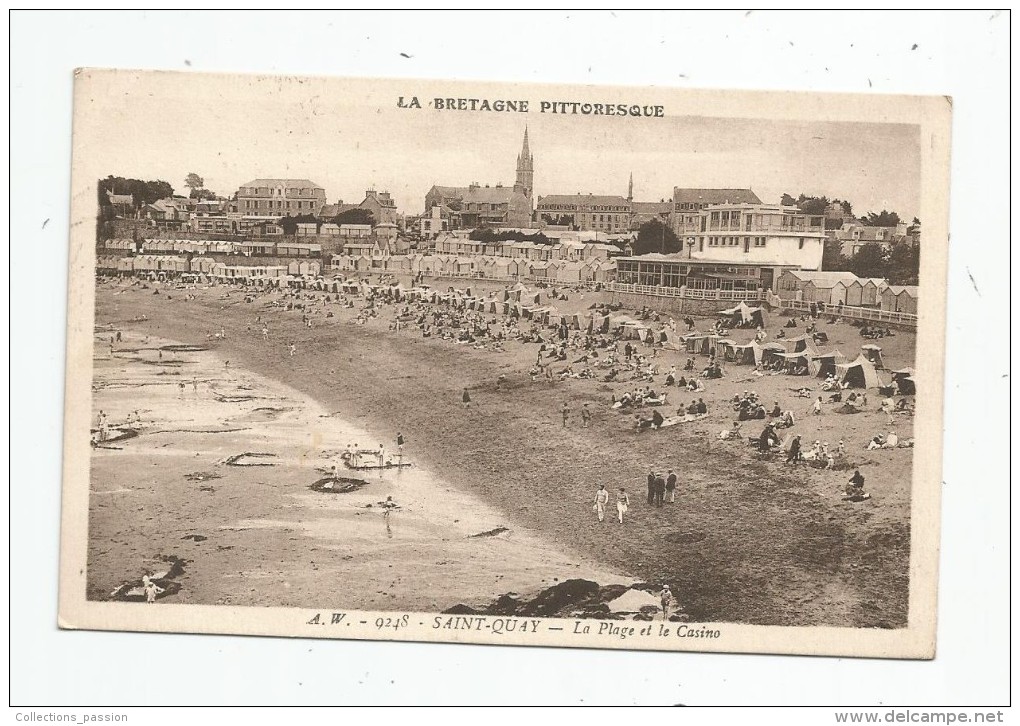 Cp , 22 , SAINT QUAY - PORTRIEUX , La Plage Et Le Casino , Ed : Waron 9248 , Voyagée 1939 - Saint-Quay-Portrieux