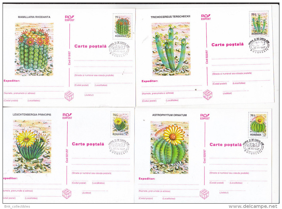 Romania 1997 Uncirculated Set Of 6 Postcards  -  Cactusses - First Day Cancelation - Cactusses