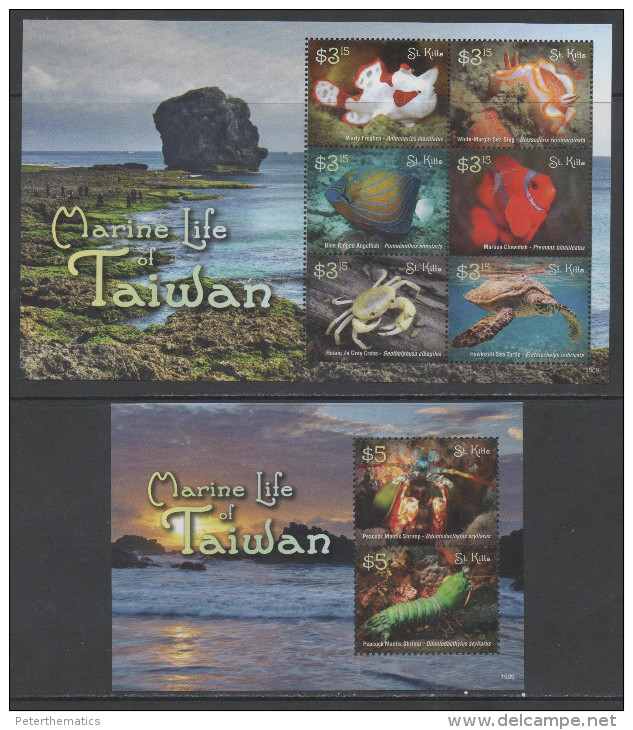 ST. KITTS ,  2015, MNH, MARINE LIFE OF TAIWAN, TURTLES, FISH, CRABS, SHRIMPS, SHEETLET+ S/SHEET - Turtles