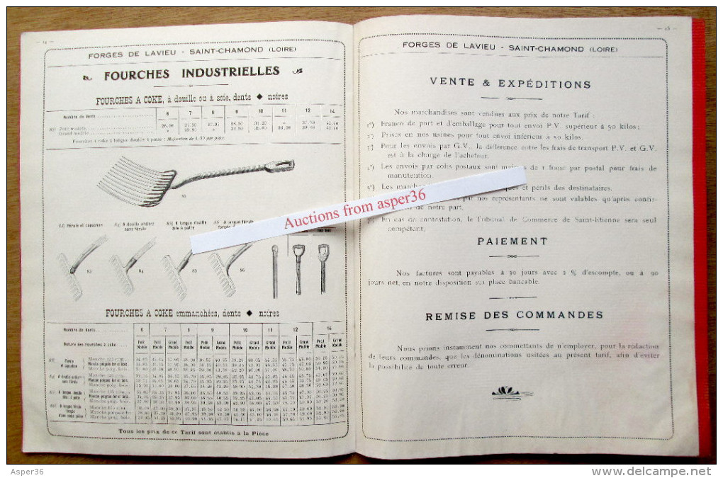 catalogue "Outils d'agriculture, Forges de Lavieu, anciens ets Thoulieux, Saint-Chamond (Loire)