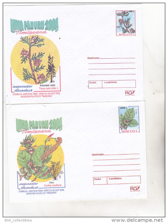 Romania 2004 Set Of 2 Uncirculated Postal Stationery - Forest Month 2004 Philatelic Exhibition Timisoara - Bäume