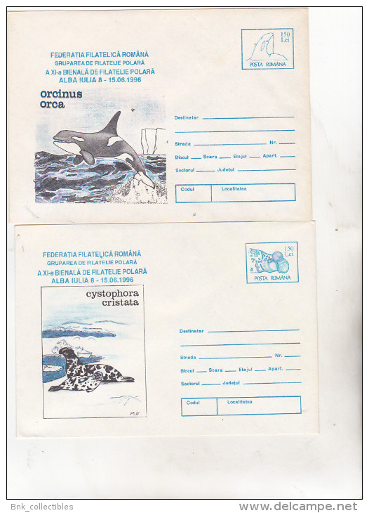 Romania 1996 Set Of 2 Postal Stationery - Polar Philately - Alba Iulia 1996 Polar Philately Exhibition - Events & Commemorations