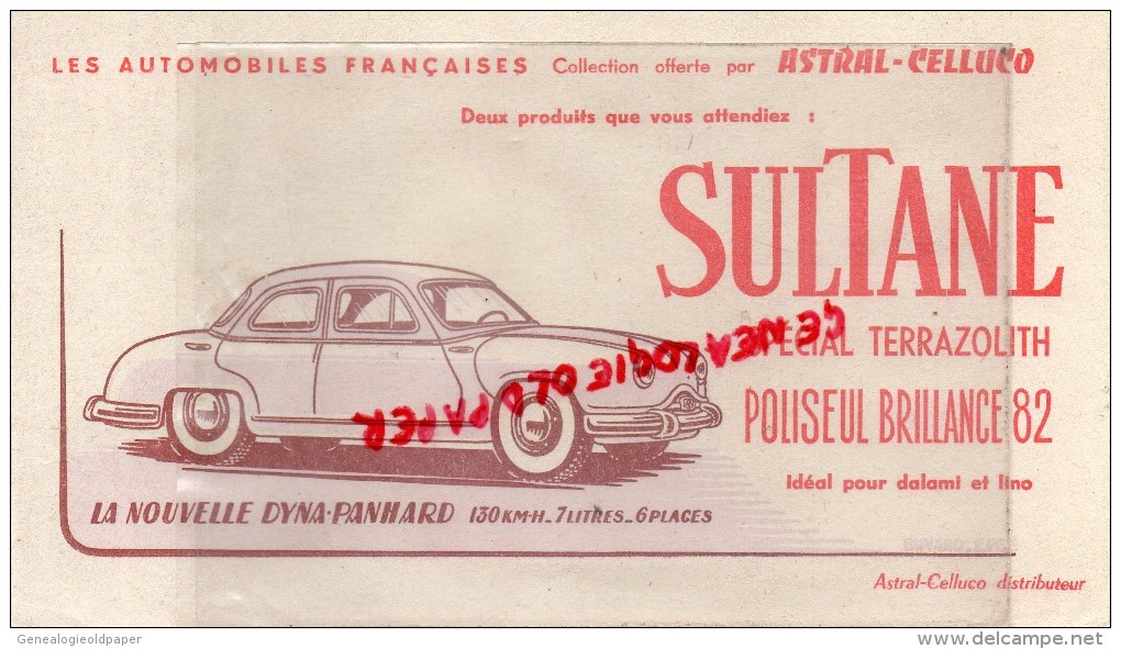 AUTOMOBILE - BUVARD VOITURE SULTANE- SPECIAL TERRAZOLITH- DYNA-PANHARD - ASTRA-CELLUCO - Automobile