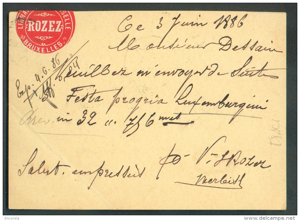 EP Carte 5 Centimes Vert, Obl. Sc BRUXELLES Du 3 Juin 1886 Vers Malines Avec (verso) Vignette LIBRAIRIE UNIVERSELLE ROS - Cartes Postales 1871-1909