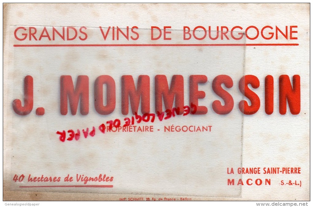 71 - MACON - BUVARD - J. MOMMESSIN - GRANDS VINS DE BOURGOGNE - LA GRANGE SAINT PIERRE - Alimentaire