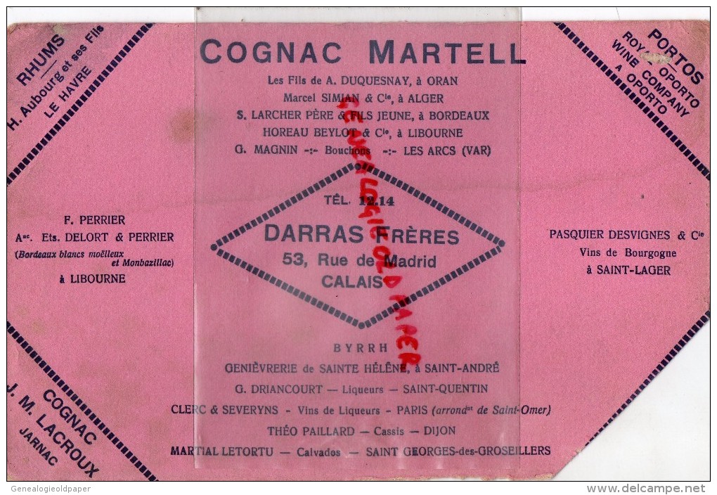 16 - COGNAC - BUVARD COGNAC MARTELL- DARRAS FRERES -53 RUE DE MADRID- COGNAC J.M. LACROUX  JARNAC- RHUM AUBOURG LE HAVRE - Lebensmittel