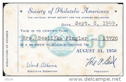 Membership Card DO000002 - Society Of Philatelic Americans 1950 - Historical Documents