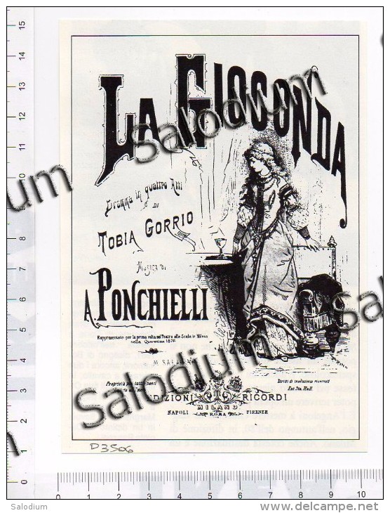 A. PONCHIELLI La Gioconda Dramma Musica Music - Immagine Ritagliata Da Pubblicazione Originale D´epoca - CROPPED IMAGE - Otros & Sin Clasificación