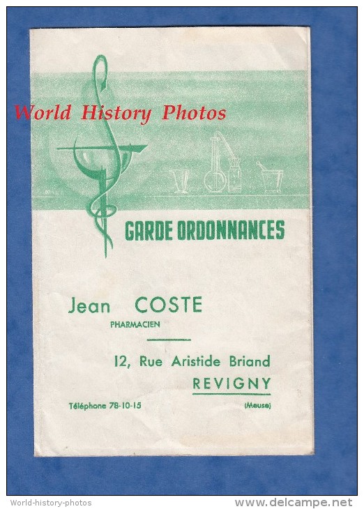 Garde Ordonnances Publicitaire - Années 1950 / 1960 - REVIGNY ( Meuse ) - Pharmacie Jean COSTE - Rue Aristide Briand - Publicités