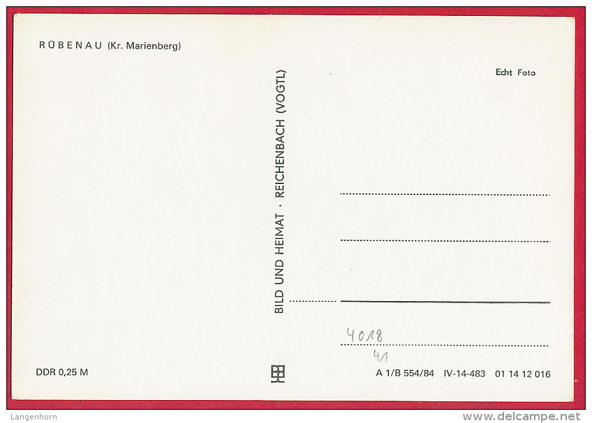 Foto-AK ´Rübenau / Marienberg' (Erzgebirge) ~ 1965 - Marienberg