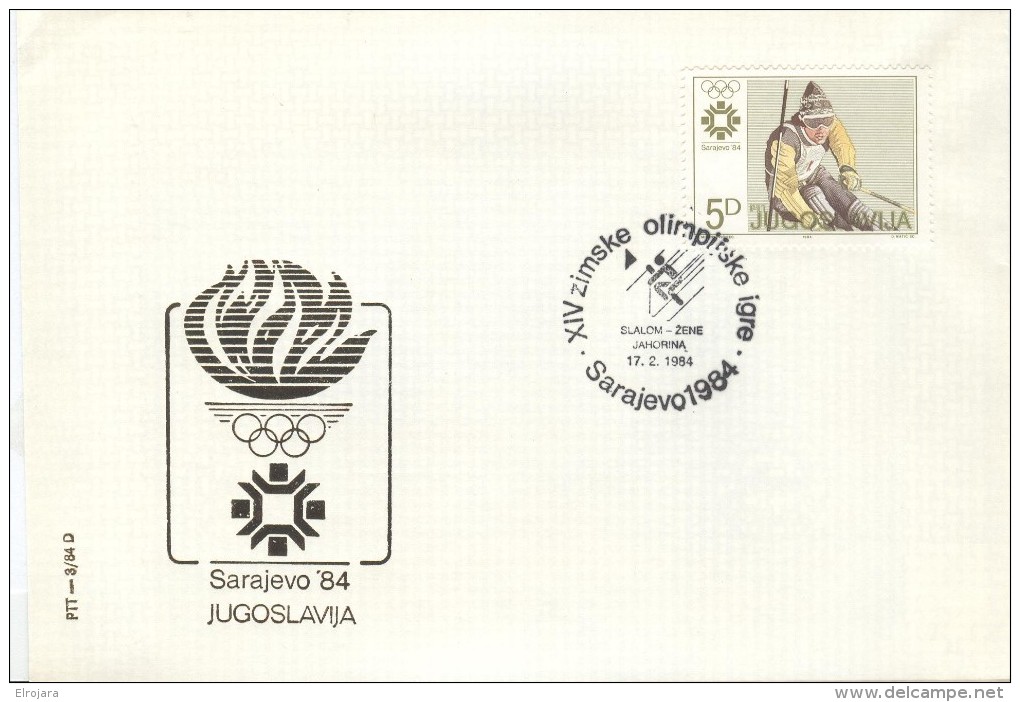 YUGOSLAVIA Olympic Cover With Olympic Cancel Slalom 17.2.1984 On Olympic Stamp - Winter 1984: Sarajevo