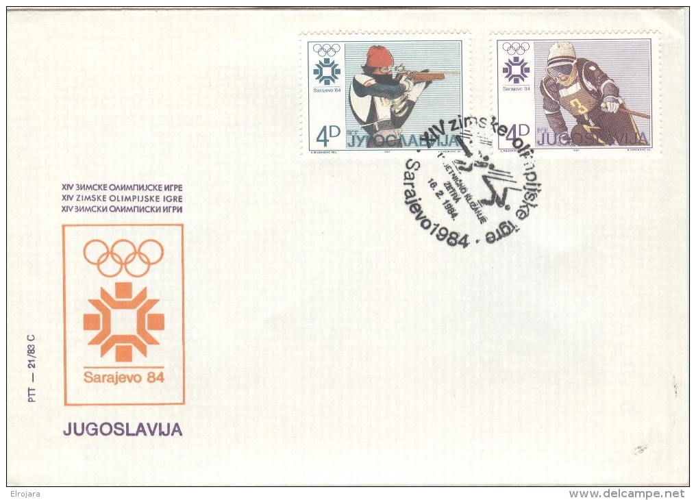 YUGOSLAVIA Olympic Cover With Olympic Cancel Artistic Skating 16.2.1984 On Olympic Stamp - Winter 1984: Sarajevo