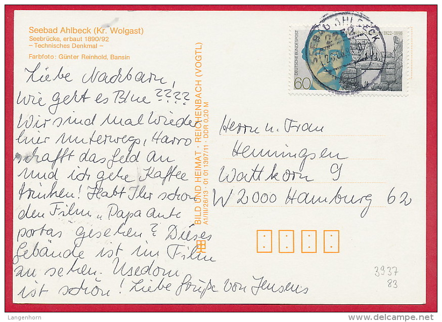 Postkarte AHLBECK / Heringsdorf (Kreis Wolgast) - Wolgast