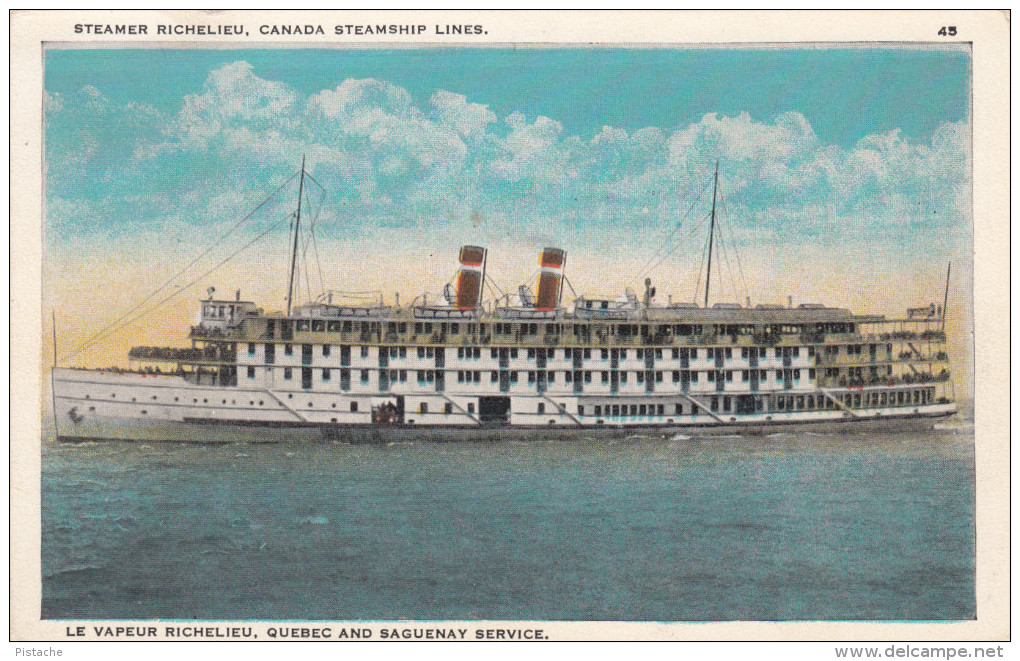 Steamer Richelieu Vapeur - Québec Saguenay - Bateau Boat - Librairie Garneau - VG Condition - 2 Scans - Steamers