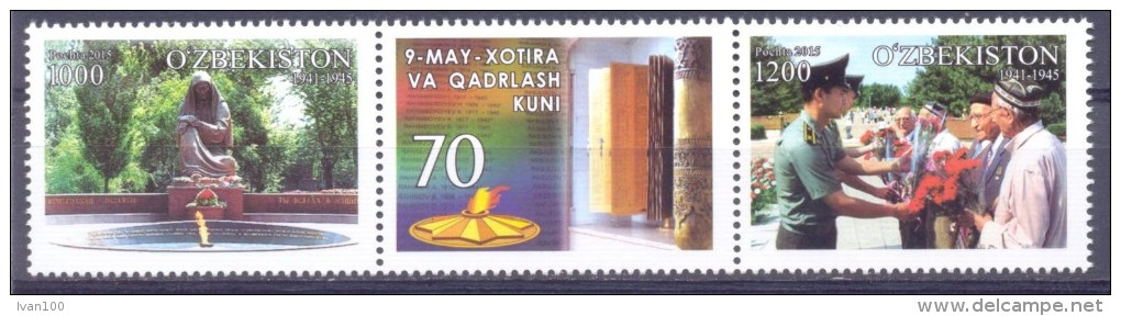 2015. Uzbekistan, 70y Of Victory In WWII, 2v + Label, Mint/** - Uzbekistan