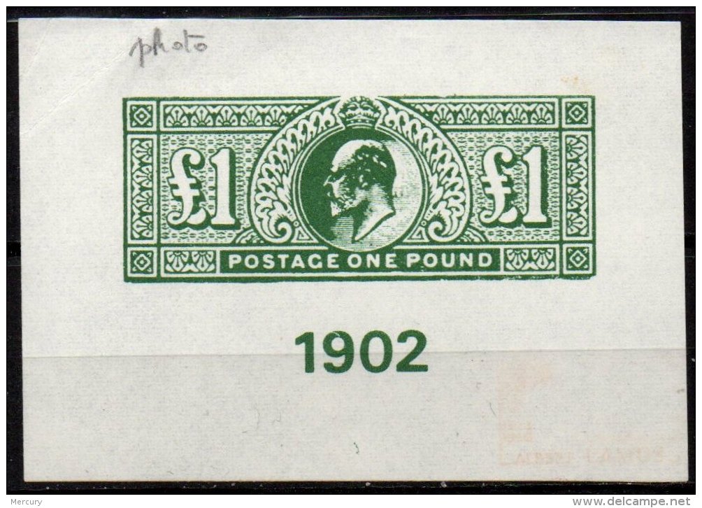 GRANDE-BRETAGNE - Reproduction Du 1 &pound; De 1902 Sur Un Petit Feuillet Gommé - Unused Stamps