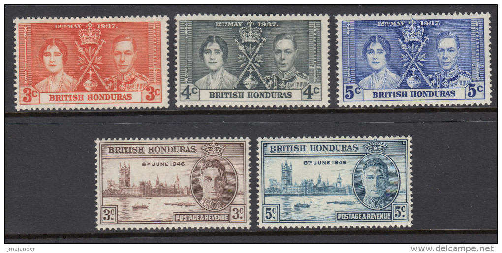 British Honduras 1937, 1946. Coronation, Victory. Mi 109-111, 124-125 MH - Honduras Britannique (...-1970)