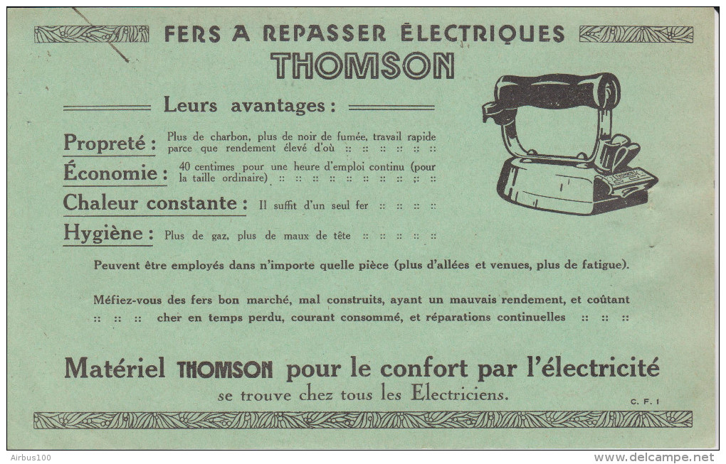 1er AVRIL 1925 PUBLICITÉ THOMSON FER A EPASSER ÉLECTRIQUES SUR FACTURE D'ÉLECTRICITÉ - 2 Scans - - Advertising