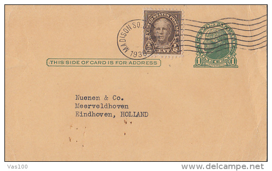 NATHAN HALE STAMP, THOMAS JEFFERSON, PC STATIONERY, ENTIER POSTAL, 1938, USA - 1921-40