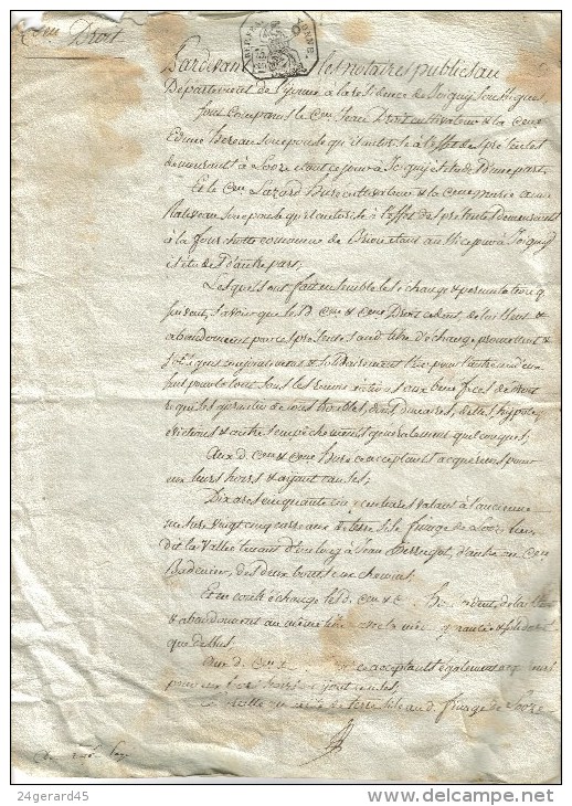 DOC. NOT. 1 FEUILLE G. F PLIEE TIMBRE REP. FISCAL HUMIDE 75 CENTS 24 Mes. An9 - Paiement Hypothèques JOIGNY LOOZE Yonne - Seals Of Generality