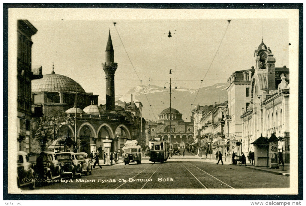 Sofia, Boulvard Maria Louise M. Witoschka-Gebäude, Moschee, Minarett, TRAM, LKW - Bulgarien