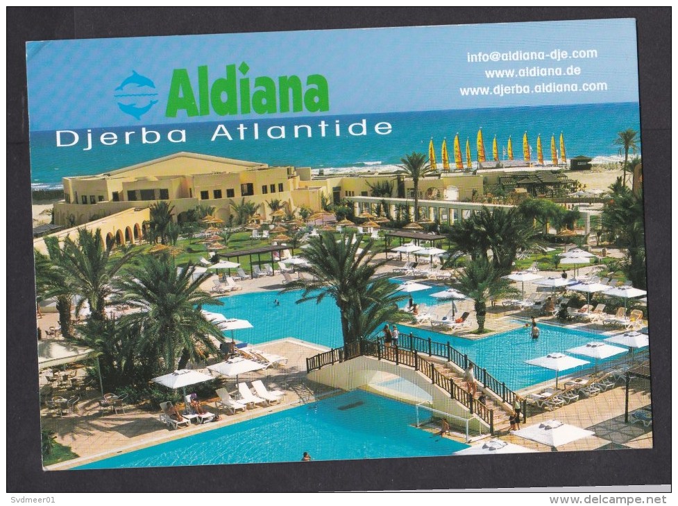 Tunisia: Picture Postcard To Germany, 2005, Corner Stamp, Coin, Money, Card: Aldiana Djerba Atlantide (traces Of Use) - Tunisie (1956-...)