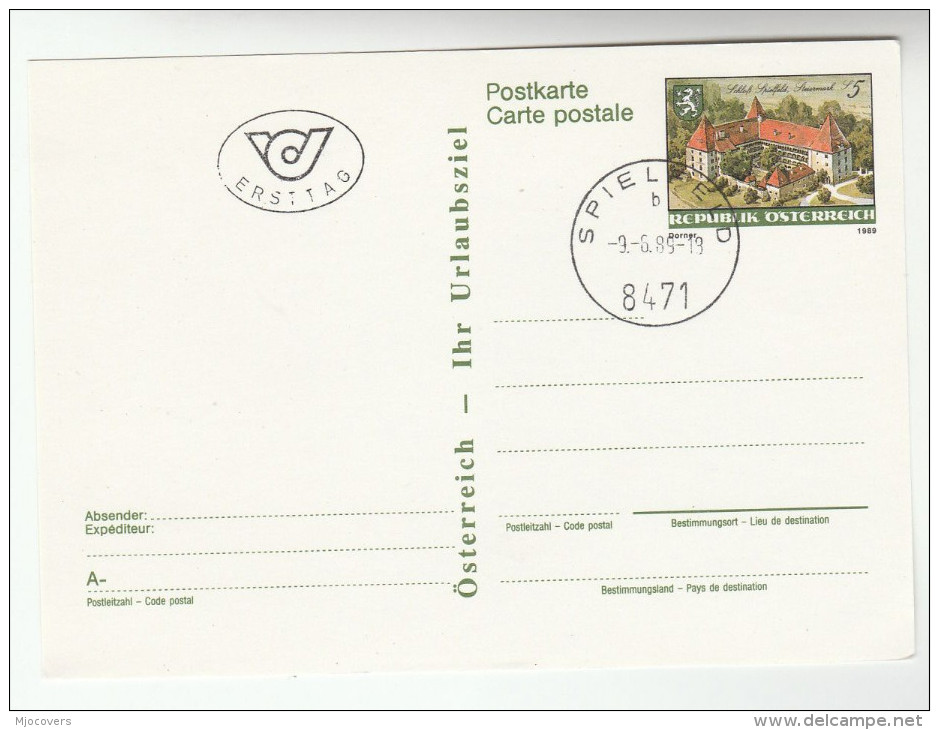 1989 Austria SPIELFELD Postal STATIONERY CARD FIrst Day SPIELFELD  CASTLE Stamps Cover - Other & Unclassified