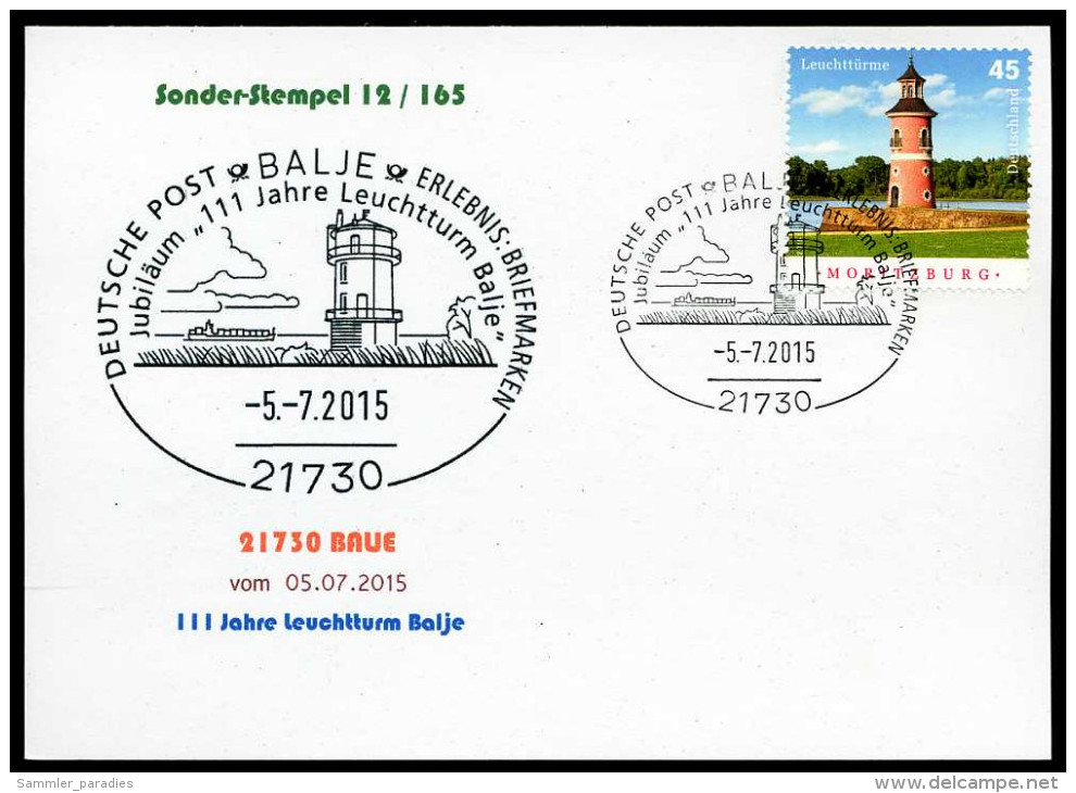 91416) BRD - Karte - SoST 12/165 - 21730 BALJE Vom 05.07.2015 - 111 Jahre Leuchtturm Balje - Maschinenstempel (EMA)