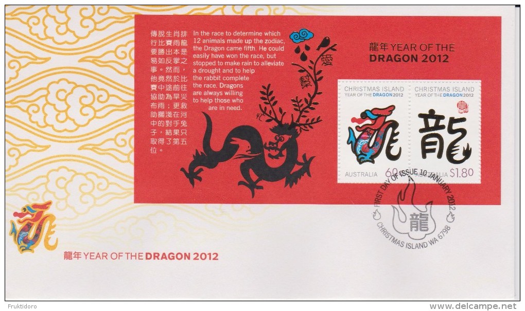 Christmas Island FDC Mi 711-712 - Block Lunar New Year - Year Of The Dragon - 2012 - Christmaseiland