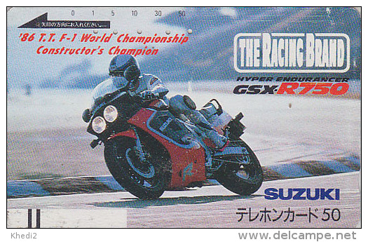 Télécarte Ancienne Japon / 110-011 - MOTO SUZUKI 1986  - MOTOR BIKE Japan Front Bar Phonecard - MOTORRAD - 301 - Motos