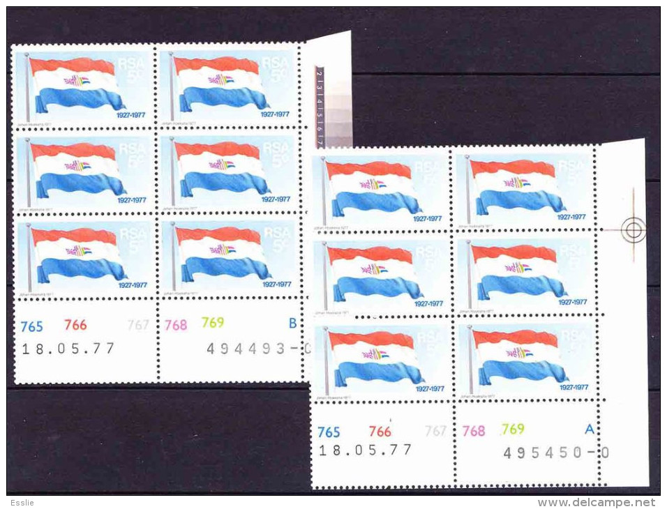 South Africa RSA - 1977 - 50th Anniversary Of National Flag, Flags - Control Blocks A & B - Neufs