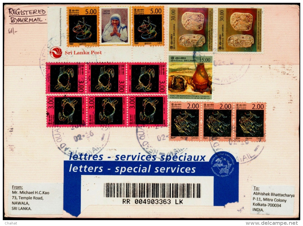 NOBEL LAUREATE-FIRST INDIAN SPEED POST STAMP-PERSONALISED-ZODIAC SIGN-COINAGE-SRI LANKA REGISTERED CVR-SCARCE-FC-67-24 - Madre Teresa