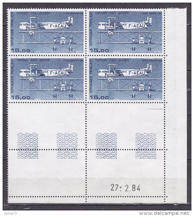 N° 57 Poste Aérienne Avion Bimoteur Farman F60 Goliath: Bloc De 4 Timbres Coins Datés 27.2.84 Neuf Superbe - Airmail