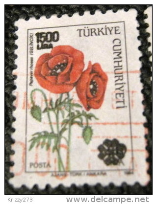 Turkey 1990 Flower Poppy Overprint 1500l - Used - Oblitérés