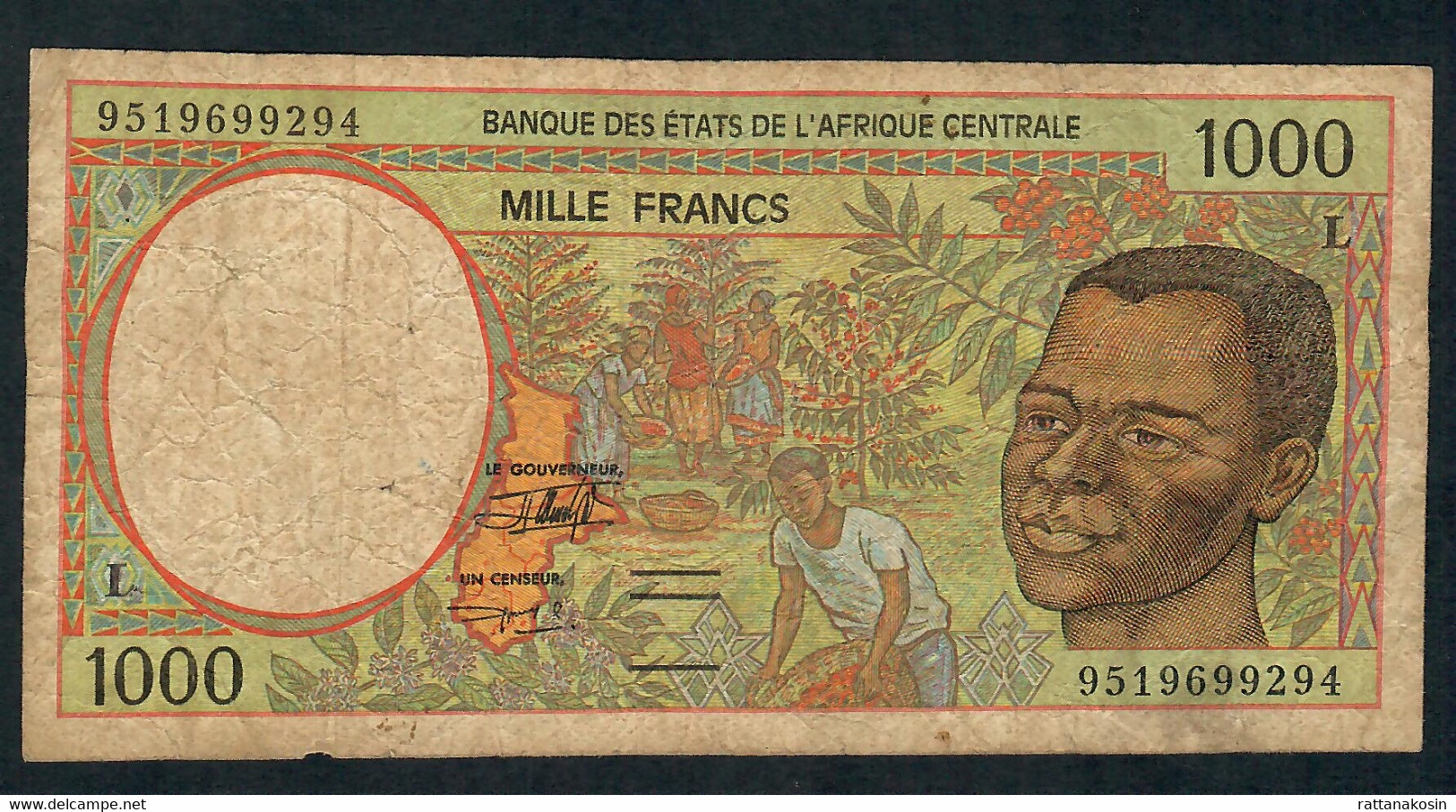 CENTRAL AFRICAN STATES GABON P402Lc  1000  FRANCS 1995  VF - États D'Afrique Centrale