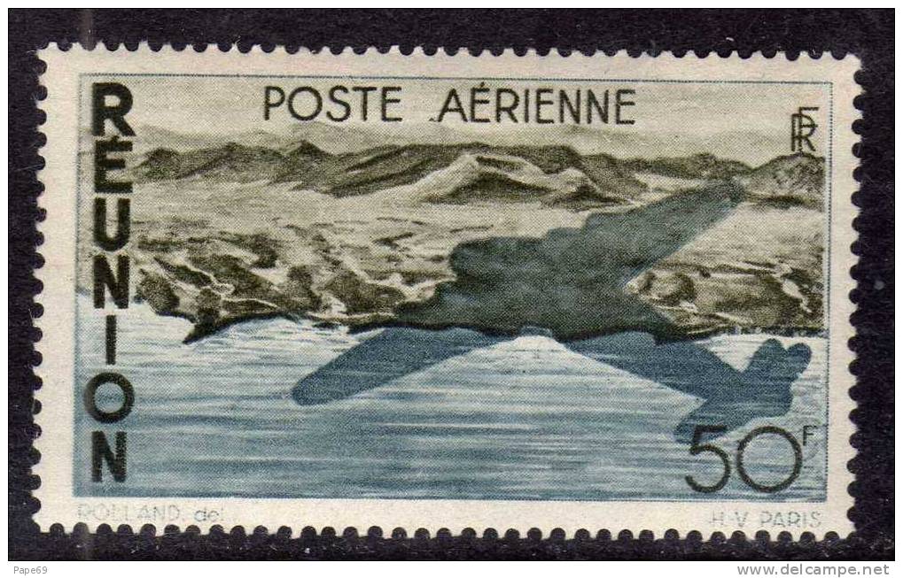 Réunion P.A. N° 42  XX Série Courante 50 F. Bleu Et Brun Olive Sans Charnière, TB - Airmail