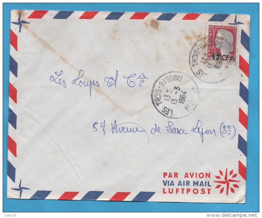 LA REUNION LETTRE 1964 N° 350 (YT) MARIANNE DECARIS CàD De LES TROIS BASSINS - Lettres & Documents